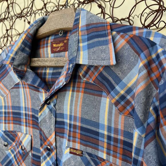 Vintage wrangler pearl snap western shirt brown blue - Picture 3 of 4